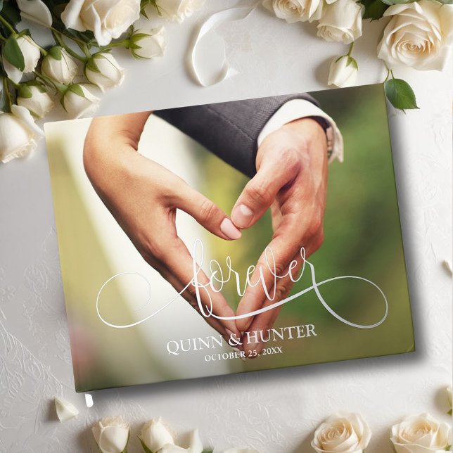 Elegant Photo Wedding  Guest Book (Wedding guest book, your photo with "forever" and details in real silver, gold or rose gold foil)