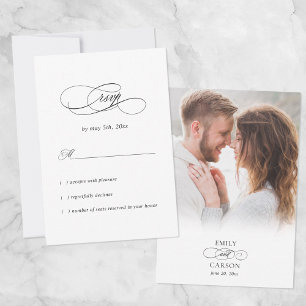 Elegant Photo Wedding Modern Names & Date Black RSVP Card