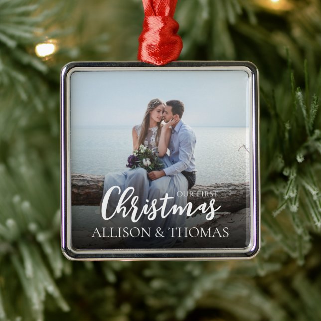 Elegant Photo Wedding Our First Christmas Simple Metal Tree Decoration (Tree)