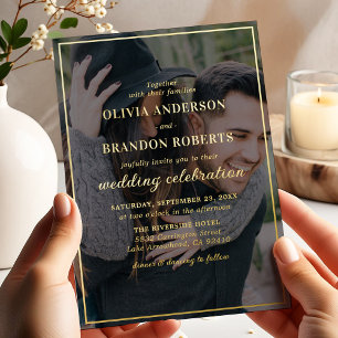 Elegant Photo Wedding Real Gold Foil Invitation