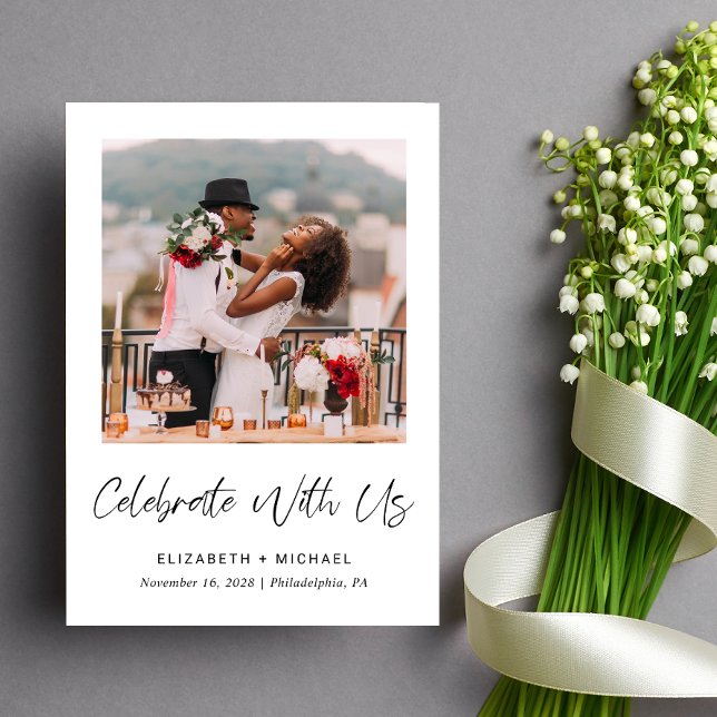 Elegant Photo Wedding Reception Invitation (Celebrate your love story with a reception invitation showcasing your favorite wedding photo)
