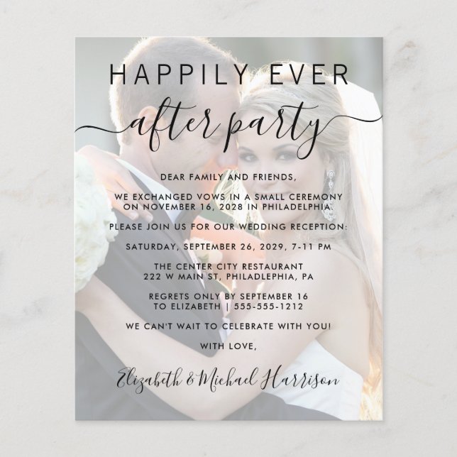 Elegant Photo Wedding Reception Invitation Budget Flyer (Front)
