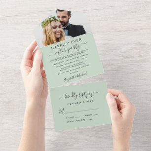 Elegant Photo Wedding Reception Sage All In One Invitation