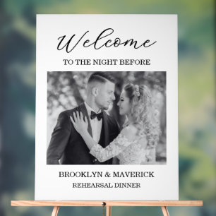 Elegant Photo Wedding Rehearsal Dinner Black White Acrylic Sign