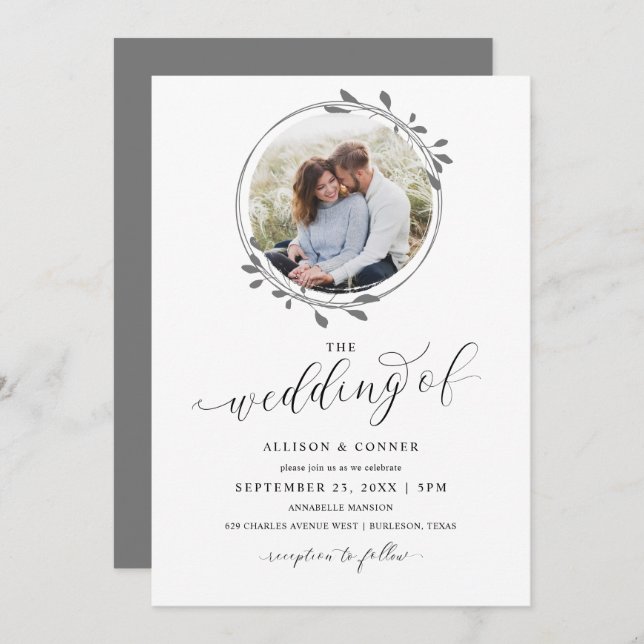 Elegant Photo Wedding Romantic Script Invitation (Front/Back)