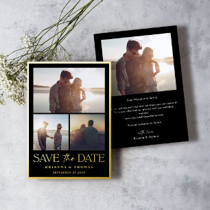 Elegant Photo Wedding Save the Date Black Gold