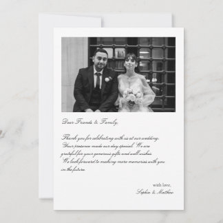 Elegant Photo Wedding Thank You Card w Note