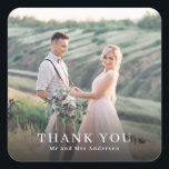 Elegant Photo Wedding Thank You Favour Square Sticker<br><div class="desc">Make your wedding thank you favours extra special with these elegant photo stickers! These stickers are the perfect way to personalise your gifts to guests and add a heartfelt touch to your wedding favours. Each sticker features a sleek design that can be customised with your favourite wedding photo, adding a...</div>