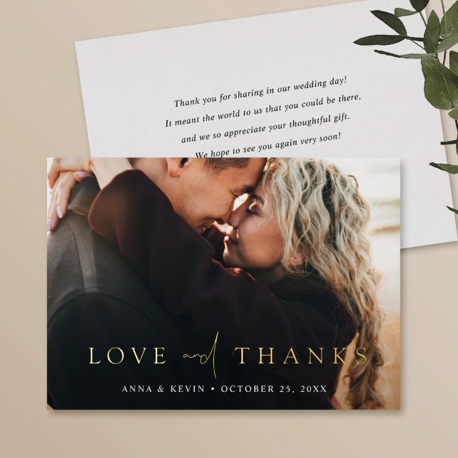 Elegant Photo Wedding Thank You Gold Foil Card (Creator Uploaded)