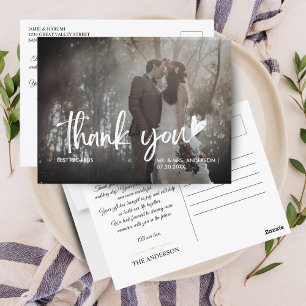 Elegant Photo Wedding Thank You Postcard