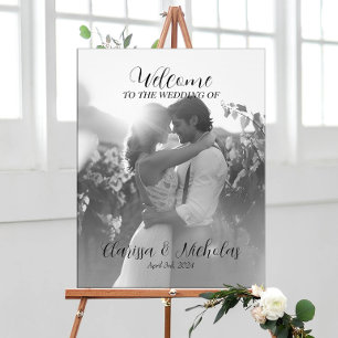Elegant photo wedding welcome sign on canvas