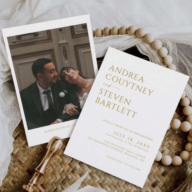 Elegant Photo White Champagne Boho Neutral Wedding Invitation (Creator Uploaded)