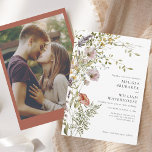 Elegant Photo Wildflower Boho Wedding Invitation<br><div class="desc">Create a modern photo wildflower wedding invitation card with this cute template featuring beautiful rustic floral bouquet with modern simple typography. 

TIP: Matching wedding suite cards like RSVP,   wedding programs,  banners,  tapestry,  gift tags,  signs,  and other wedding keepsakes and goodies are available in the collection below featuring this design.</div>