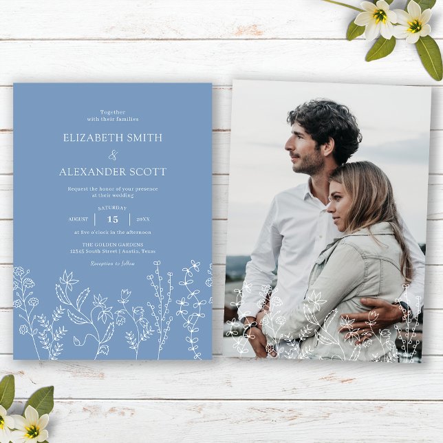 Elegant Photo Wildflower Periwinkle Wedding Invitation (Creator Uploaded)