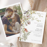 Elegant Photo Wildflower Watercolor Wedding Invitation<br><div class="desc">Create a modern photo wildflower wedding invitation card with this cute template featuring beautiful rustic floral bouquet with modern simple typography. TIP: Matching wedding suite cards like RSVP,  wedding programs,  banners,  tapestry,  gift tags,  signs,  and other wedding keepsakes and goodies are available in the collection below featuring this design.</div>