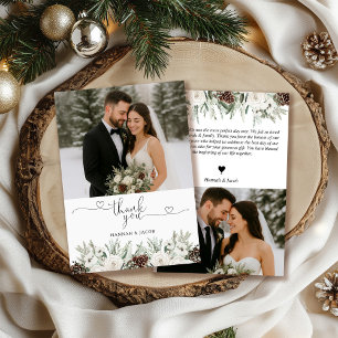 Elegant Photo Winter Pine Wedding Thank You Card