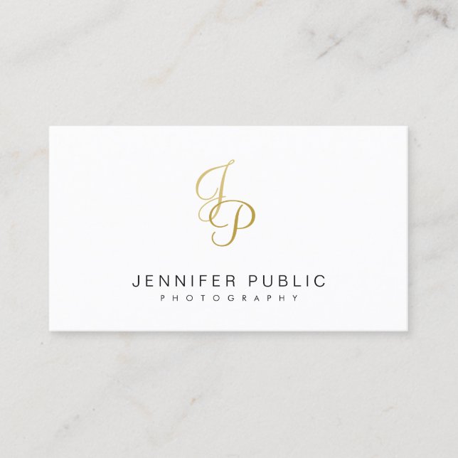 Elegant Photographer Monogram Modern Gold Text Business Card (Front)