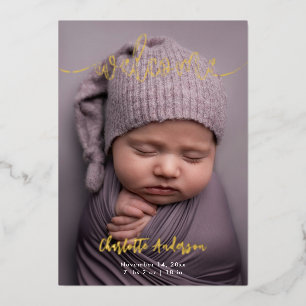 Elegant Photos Name Script Birth Announcement 