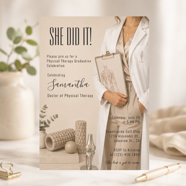 Elegant Physical Therapy Graduation Invitation (Elegant DPT graduation invitation with modern luxury physical therapy aesthetic.)