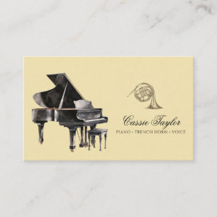 Elegant Piano French Horn Musician Music Teacher Business Card