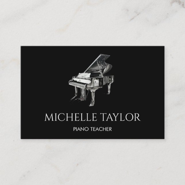 Elegant Piano Instructor Music Teacher Pianist Business Card (Front)