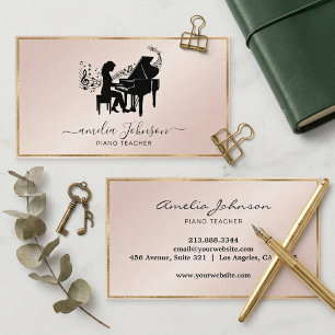 Elegant Piano Teacher Music Gold & Blush           Business Card