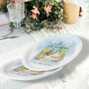 Elegant Piano   Violin flower doves Wedding Luxury Paper Plate