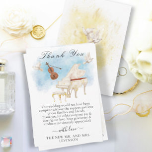 Elegant Piano with Violin and Doves Thank You Card