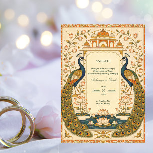 Elegant Pichwai Indian Sangeet Ceremony Invitation
