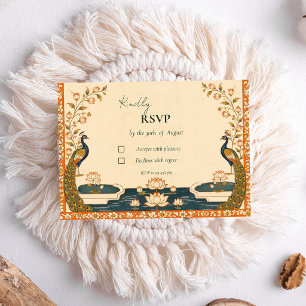 Elegant Pichwai Indian Wedding RSVP Card
