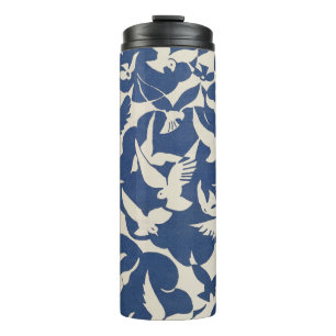 Elegant Pigeons in White and Blue Thermal Tumbler