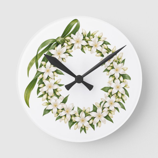 Elegant Pikake Lei Acrylic Clock (Front)