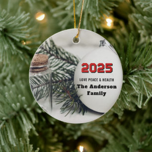 Elegant Pine 2025 New Year's Eve custom your Ceramic Tree Decoration