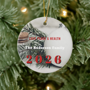 Elegant Pine 2026 New Year's Eve custom your Ceramic Tree Decoration