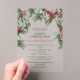 Elegant Pine Berries Corporate Holiday Party  Acrylic Invitations