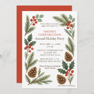 Elegant Pine Berries Corporate Holiday Party  Invitation