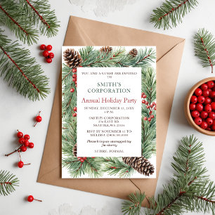 Elegant Pine Berries Corporate Holiday Party  Invitation