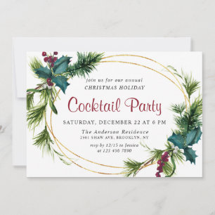 Elegant Pine Christmas Holiday Cocktail Party Invitation