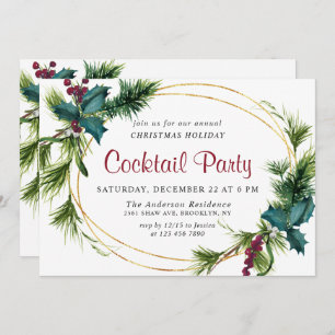 Elegant Pine Christmas Holiday Cocktail Party Invitation