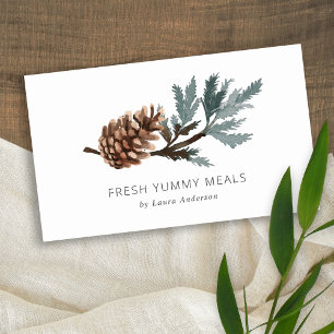 Elegant Pine Cone Tree Branch Watercolor Foliage Business Card