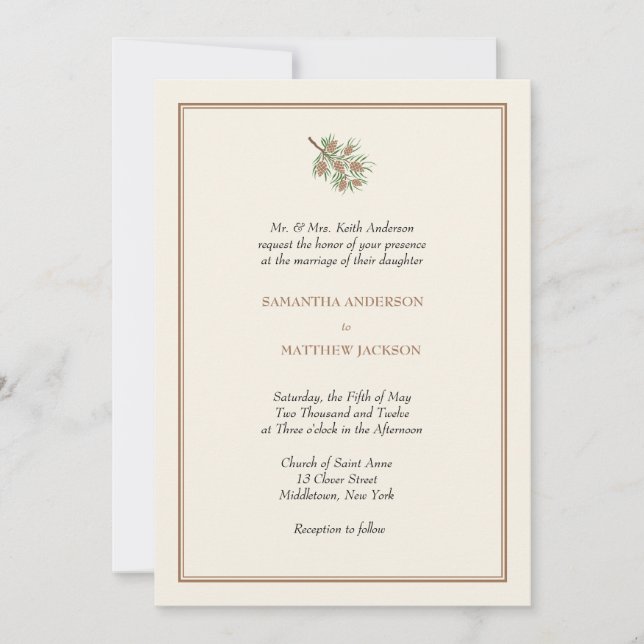 Elegant Pine Cone Wedding Invitation (Front)