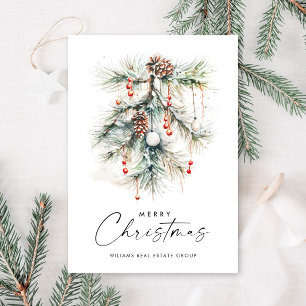 Elegant Pine Cones Branch Christmas Corporate Holiday Card