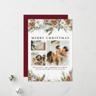 Elegant Pine Foliage Botanical Red Christmas Holiday Card