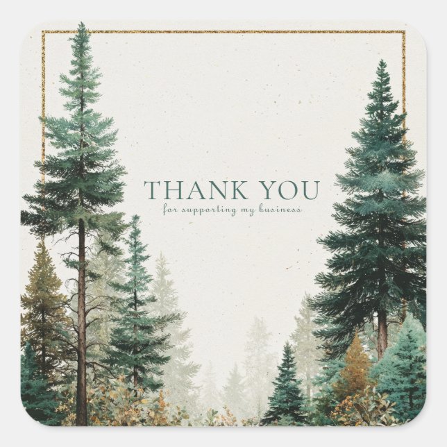 Elegant Pine Forest Gold Frame Rustic Winter Square Sticker (Front)