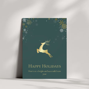 Elegant Pine Green Gold Deer Business Logo Holiday Card