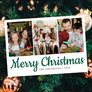 Elegant Pine Green Multi Photo Christmas Family Holiday Card