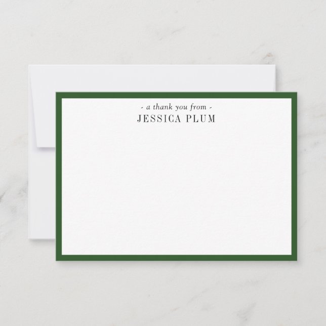 Elegant Pine Green Personalised Thank You Card (Front)