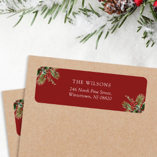 Elegant Pine Leaves Christmas Return Address