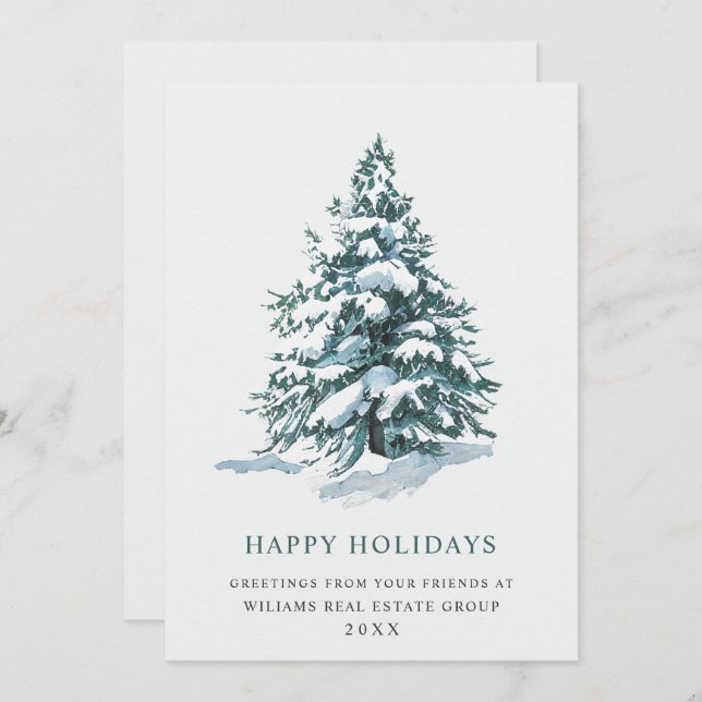 Elegant Pine Tree Christmas Corporate Greeting Holiday Card (Front/Back)