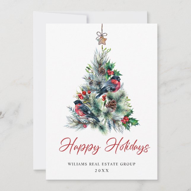 Elegant Pine Tree Christmas Corporate Greeting Holiday Card (Front)